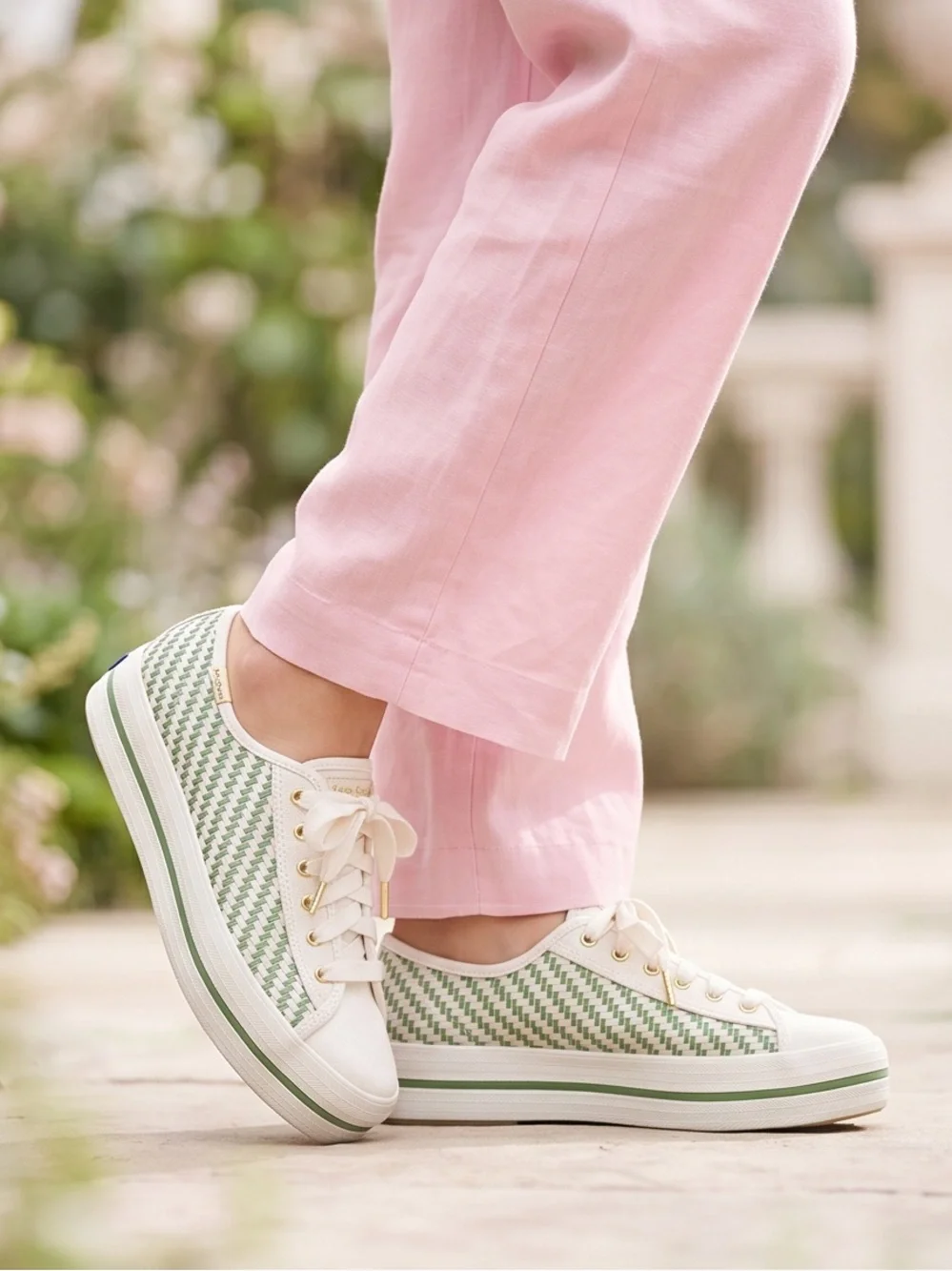 Kate Spade NY × Keds Green White Triple Up Multi-Woven Platform Sneakers 6.5